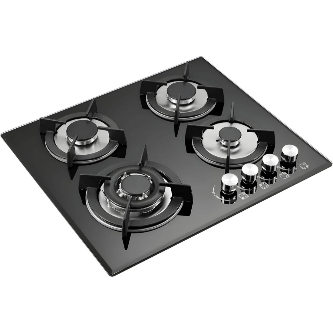 GENERAL 60cm 4 Burner Tempered Glass Black Gas Cooker