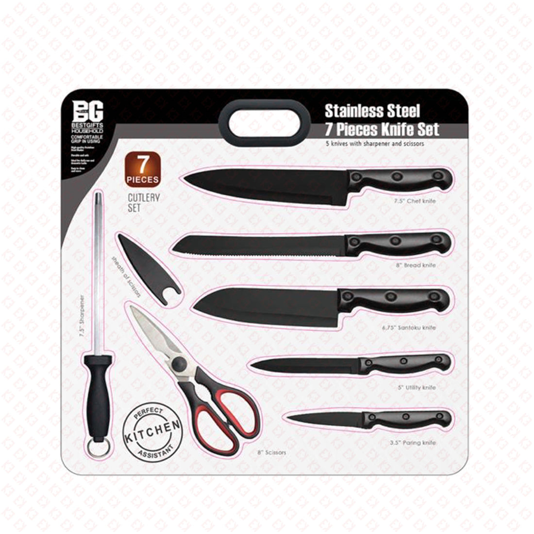 7pc Kitchen Knife Set Black