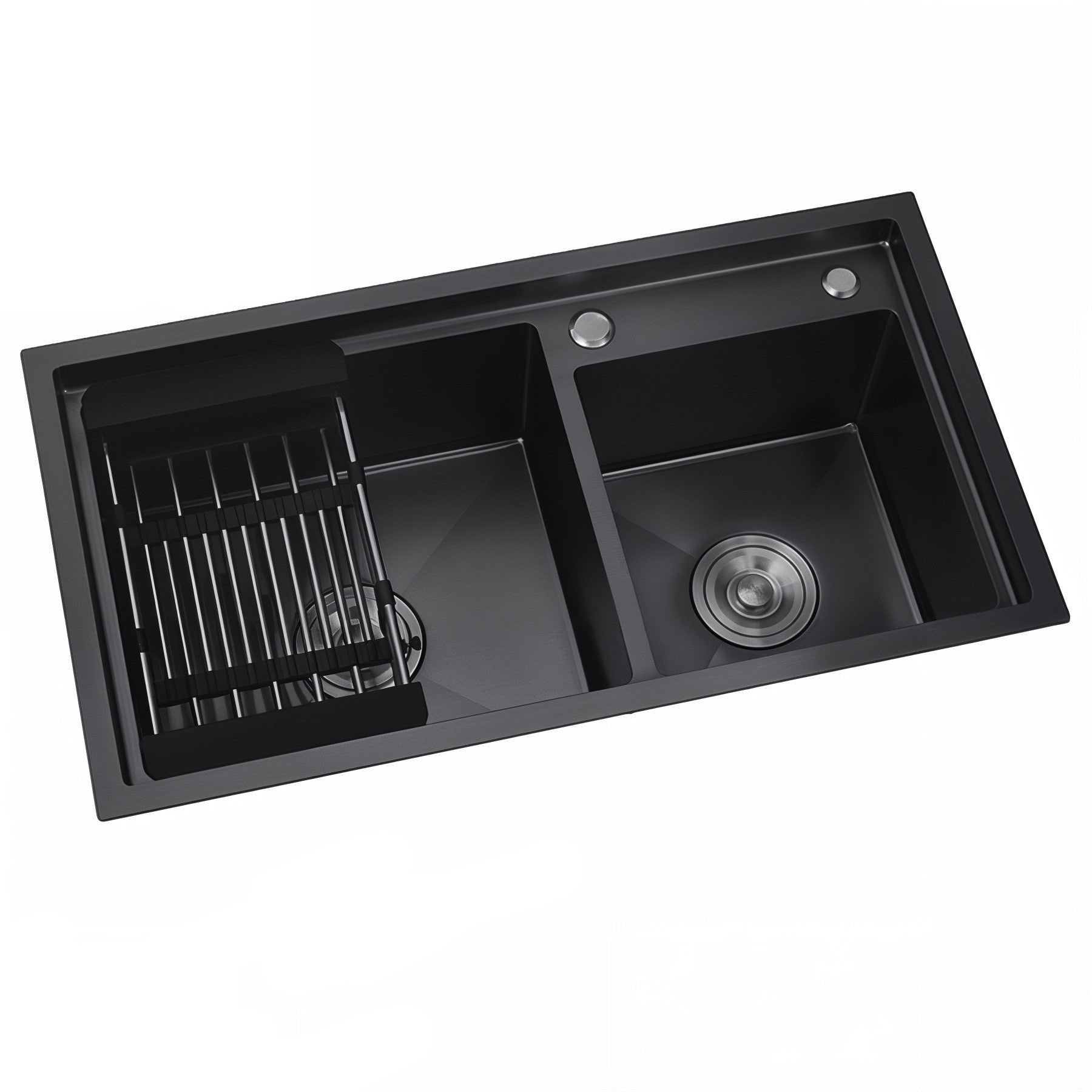 Euro Double Bowl Black Sink with Drainer Basket 82 x 45cm Kitchen Warehosue LK