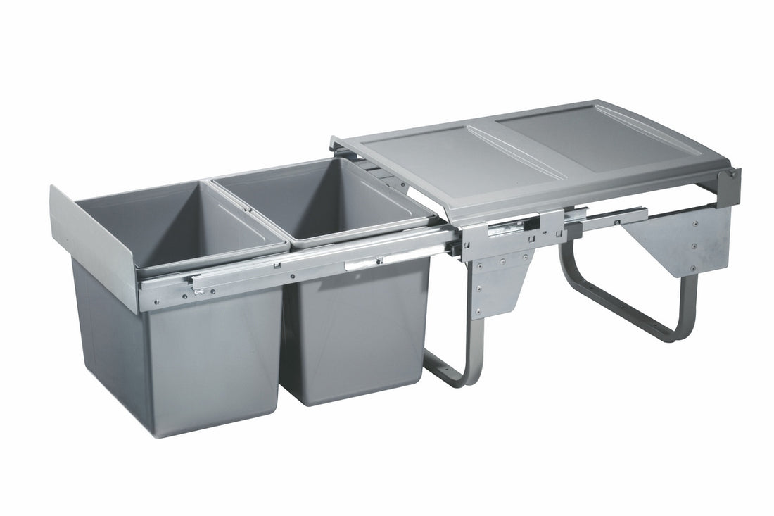 Grey Slide Out Double Waste Bin With Lid