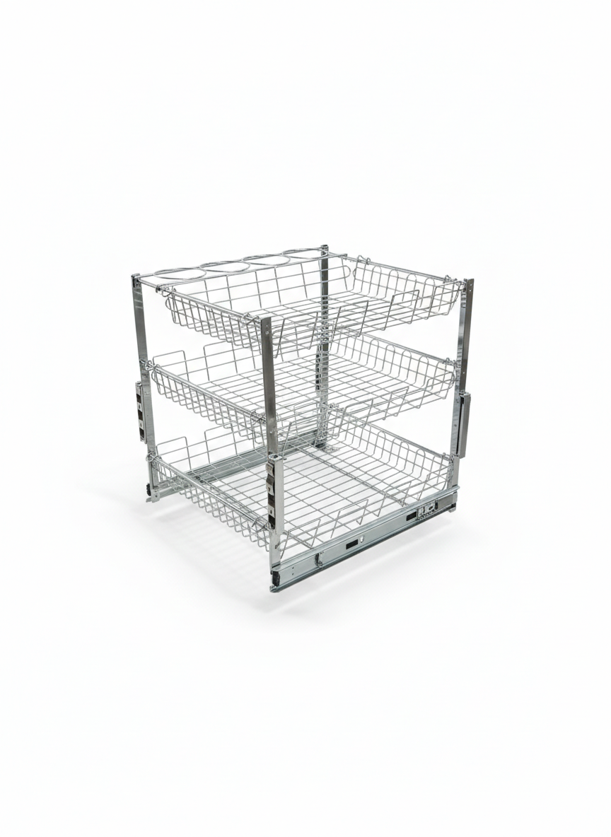 Metal storage cage with multiple compartments on a white background