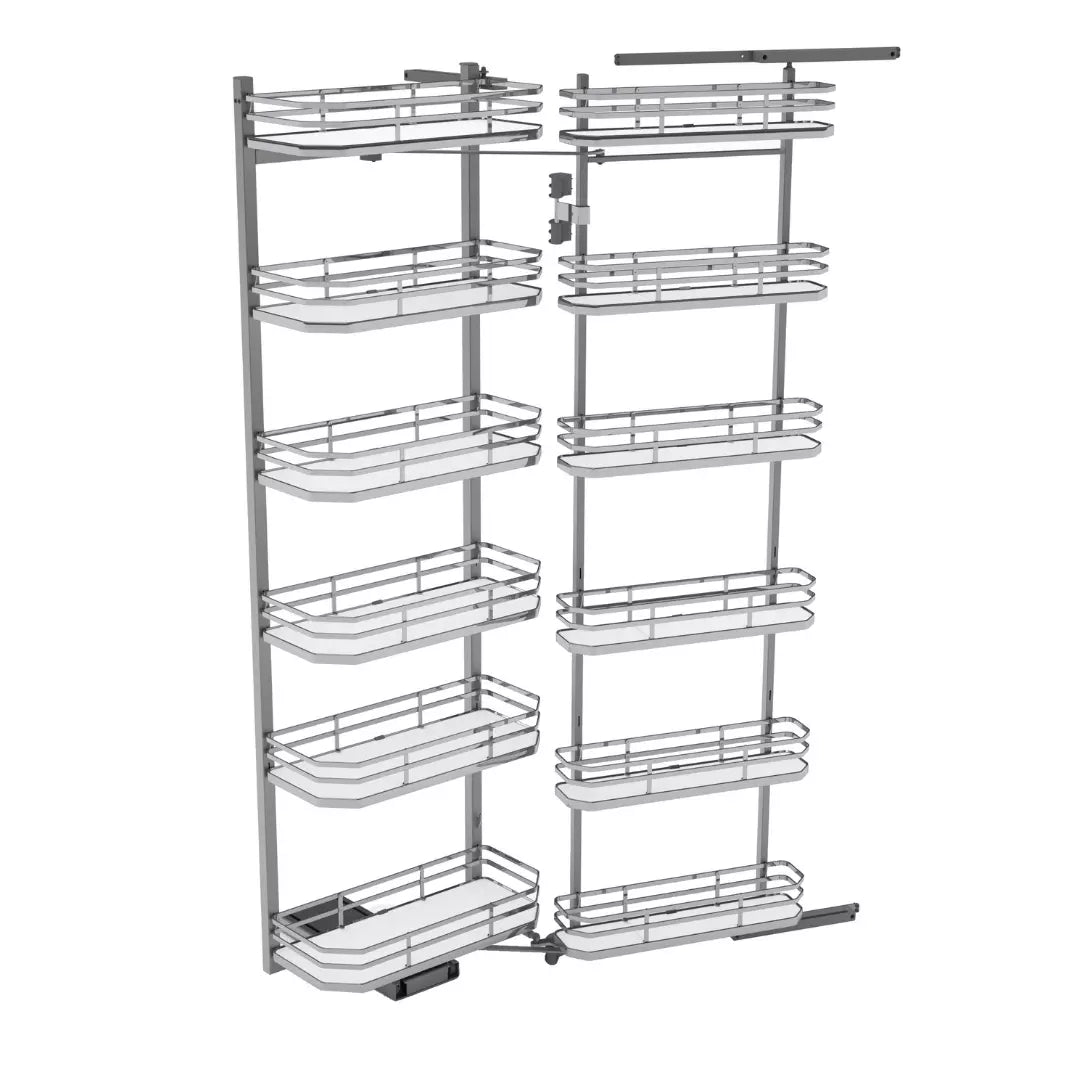 A 450mm stainless steel tall kitchen rack with multiple shelves, featuring a polished finish and a contemporary design.