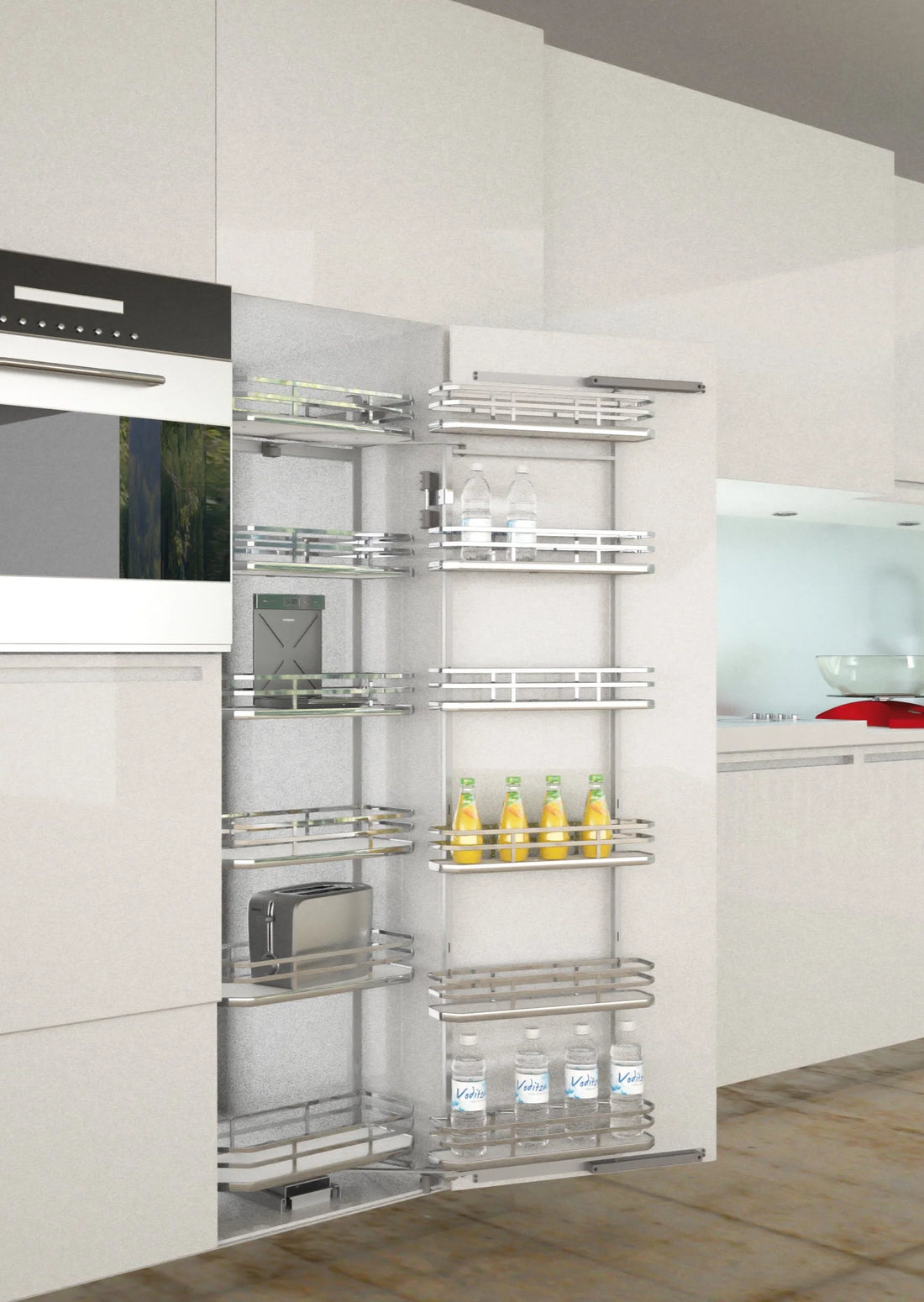 A 450mm stainless steel tall kitchen rack with multiple shelves, featuring a polished finish and a contemporary design.