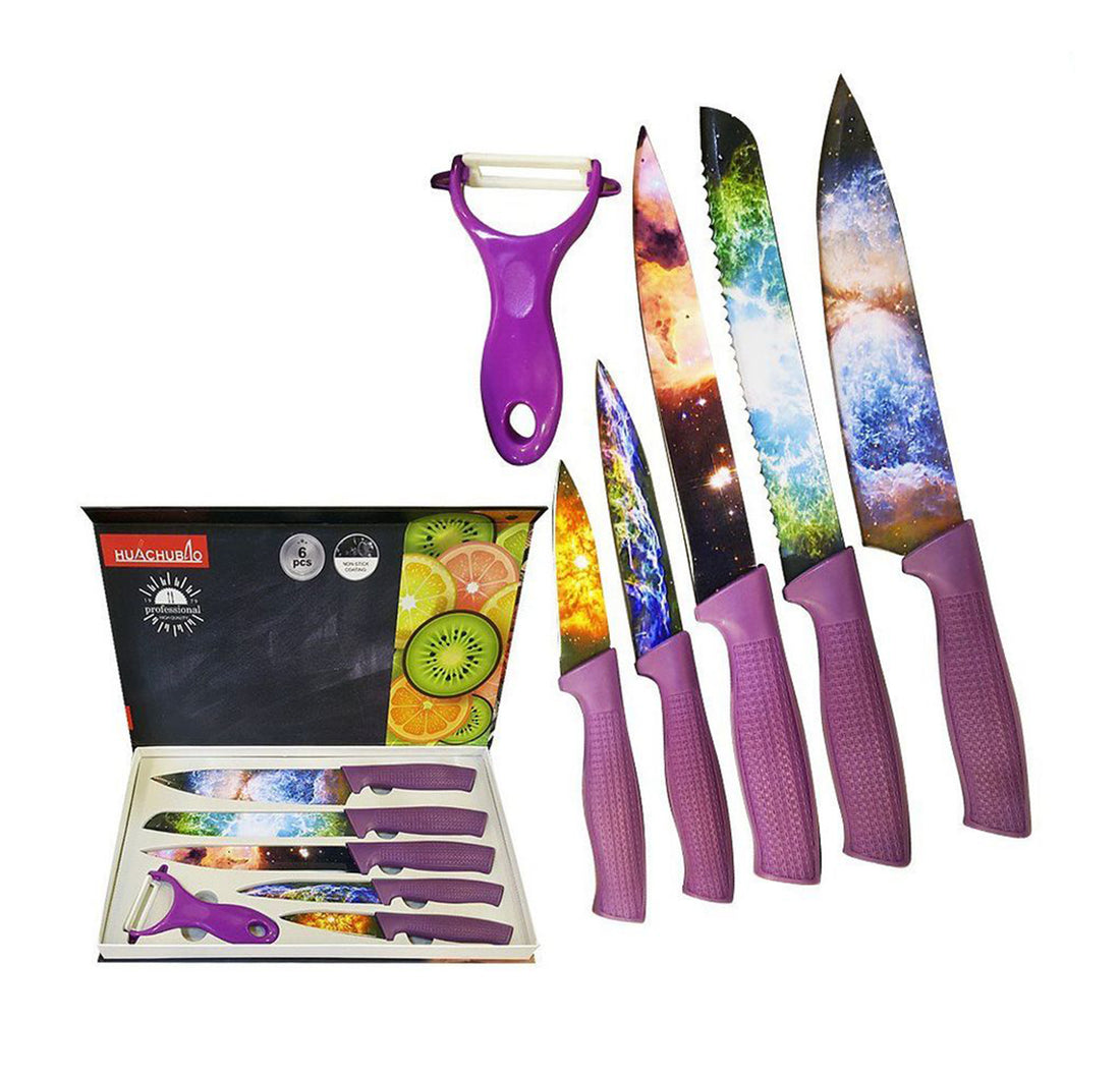 6PC Galaxy Purple Stainless Steel Knife Set