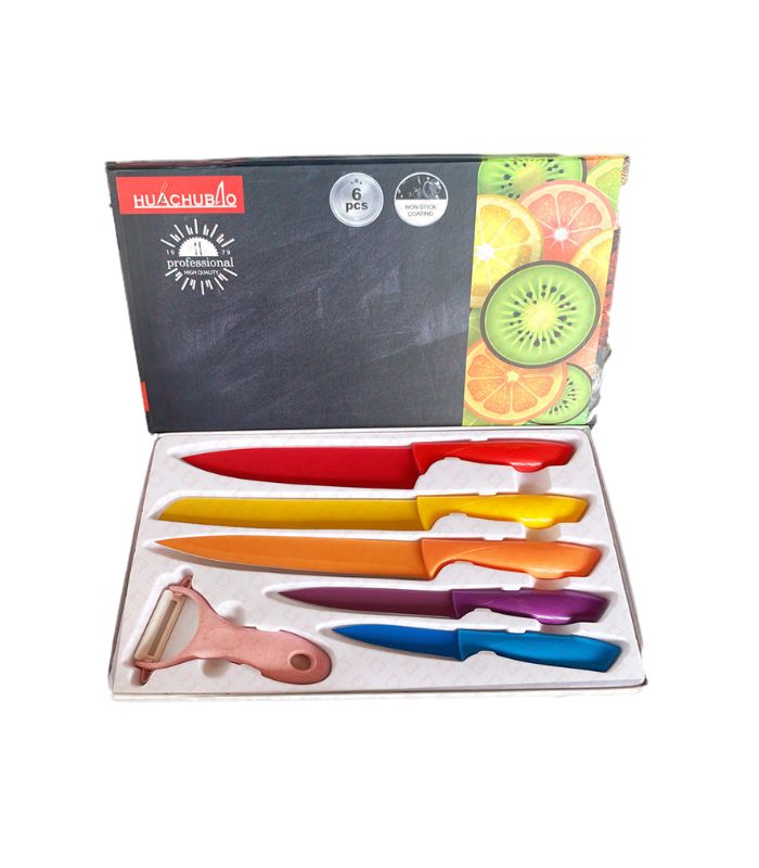 6 PC Kitchen Knife Set Stainless steel - Multicolored