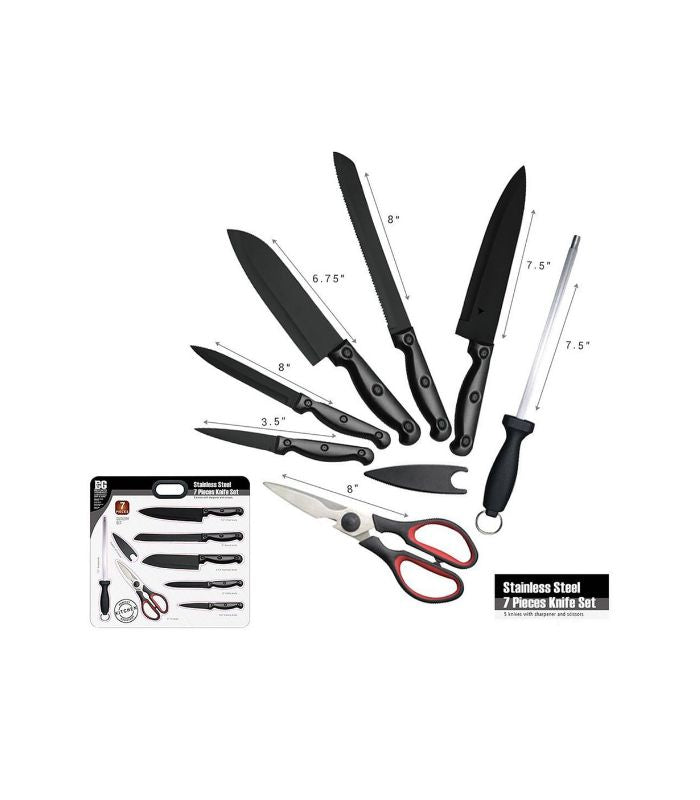 7pc Kitchen Knife Set Black