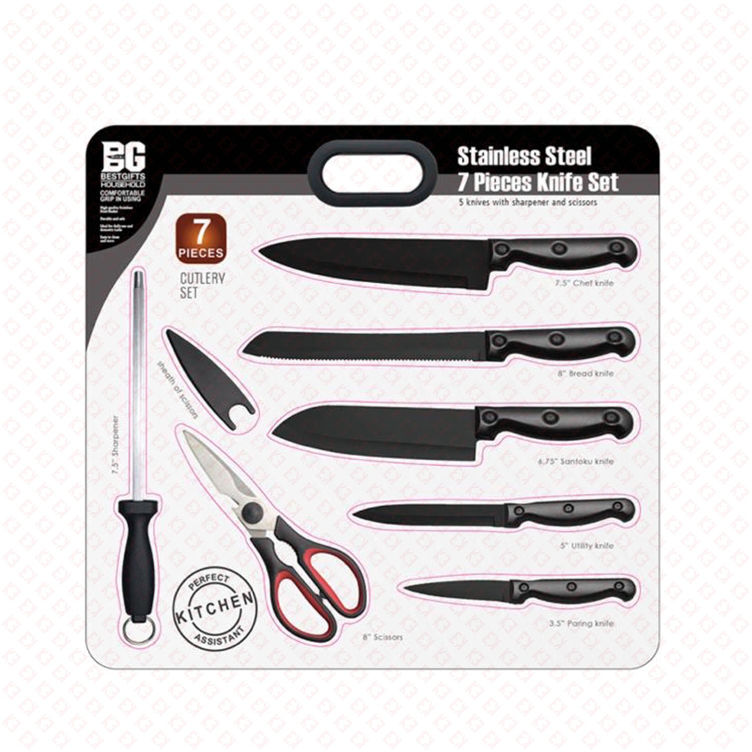 7pc Kitchen Knife Set Black 2