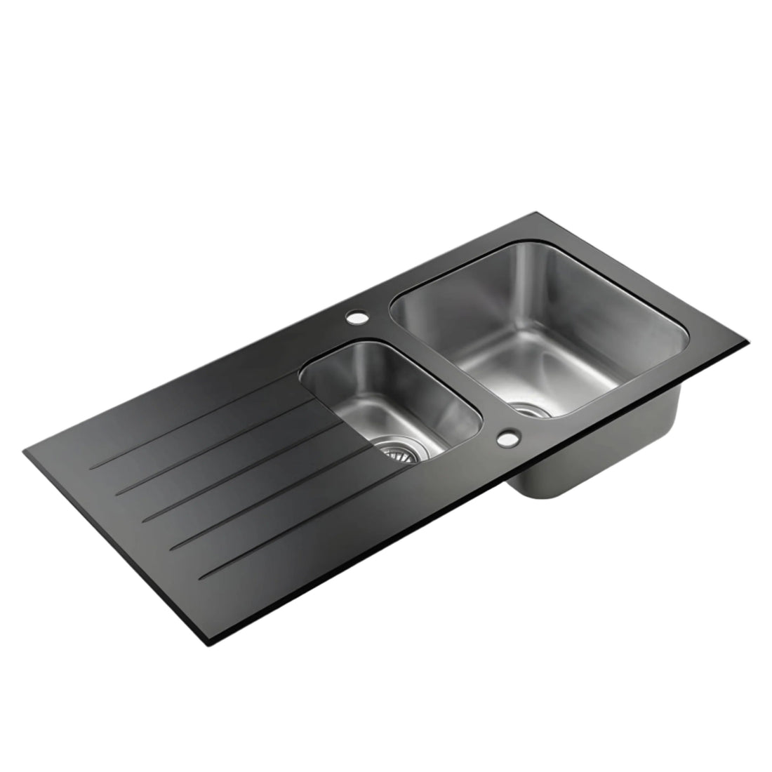 Artone 1.5 Bowl Tempered Glass Kitchen Sink 100 x 50cm - Black