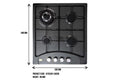 Asian 60cm 4 Burner Black SS Cooker Hob