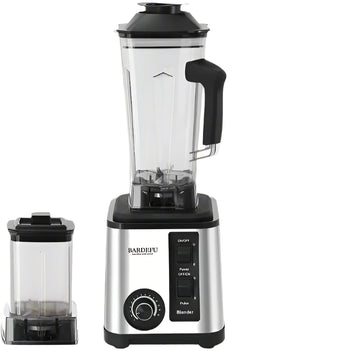 Blender with a clear container and black accents on a white background