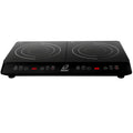 A black Brzee 2 burner induction hob with touch control panel displayed on a white background.
