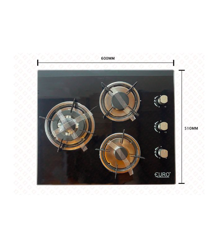 Euro 60cm 3 Burner Tempered Glass Cooktop GH
