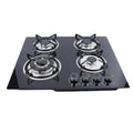 Euro 60cm 4 Burner Tempered Glass Black Gas Cooker