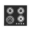 Black gas stove with four burners on a white background