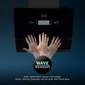 Black chimney with 'Euro' branding and 'Wave Sensor' technology on a dark blue background.
