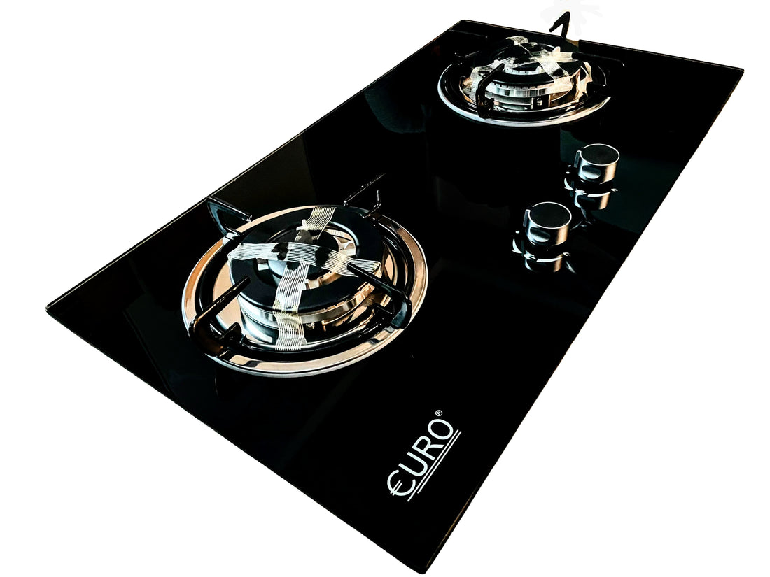 Euro 72cm 2 Burner Black Tempered Glass Gas Cooke