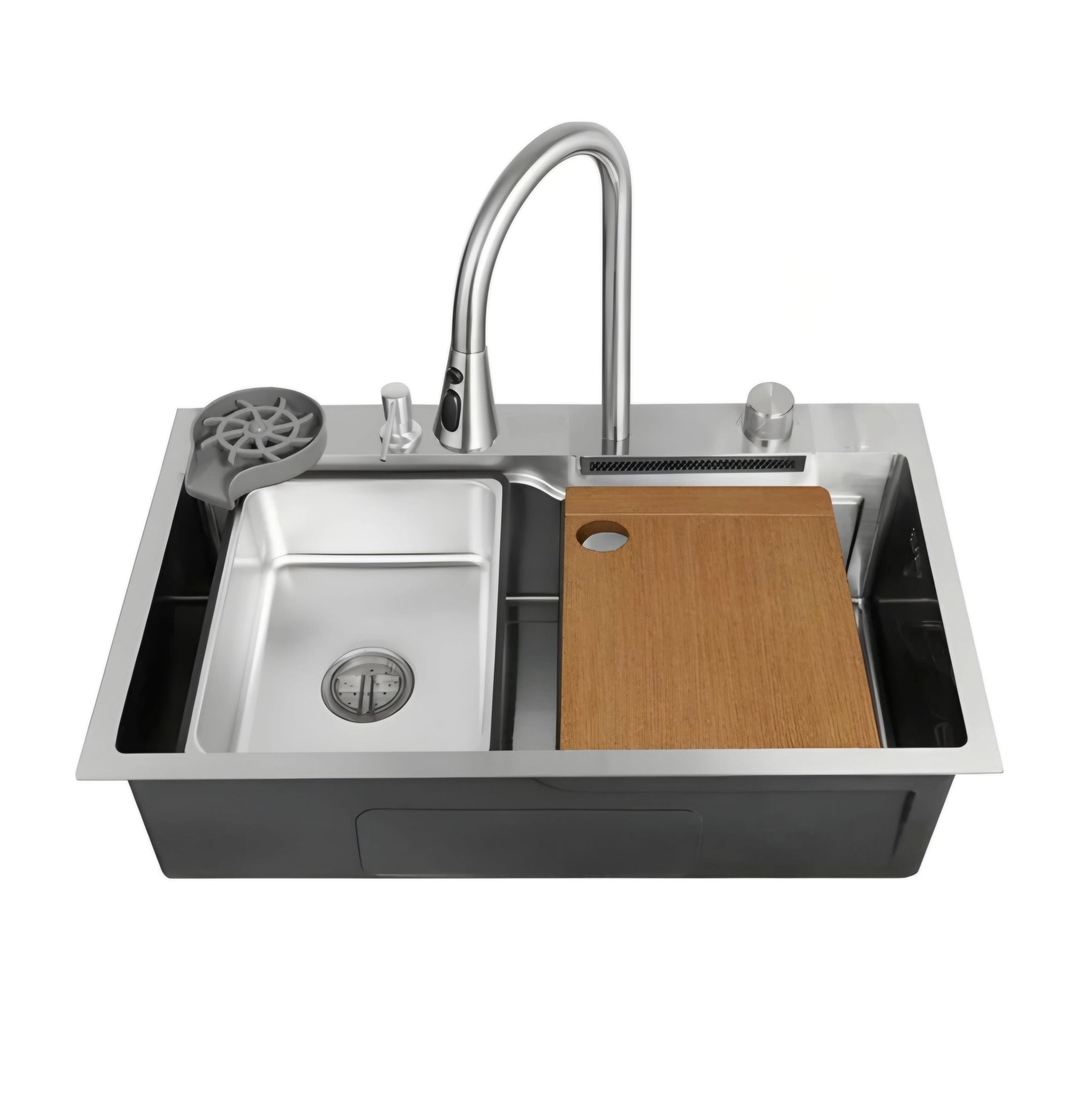 Euro 78 x 46 cm Waterfall Kitchen Sink with Sleek Round Strainer and Drainer