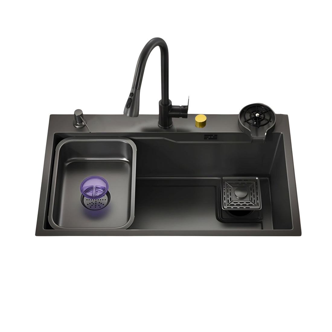 Euro 78 x 46 cm Waterfall Kitchen Sink with Sleek Square Strainer and Drainer