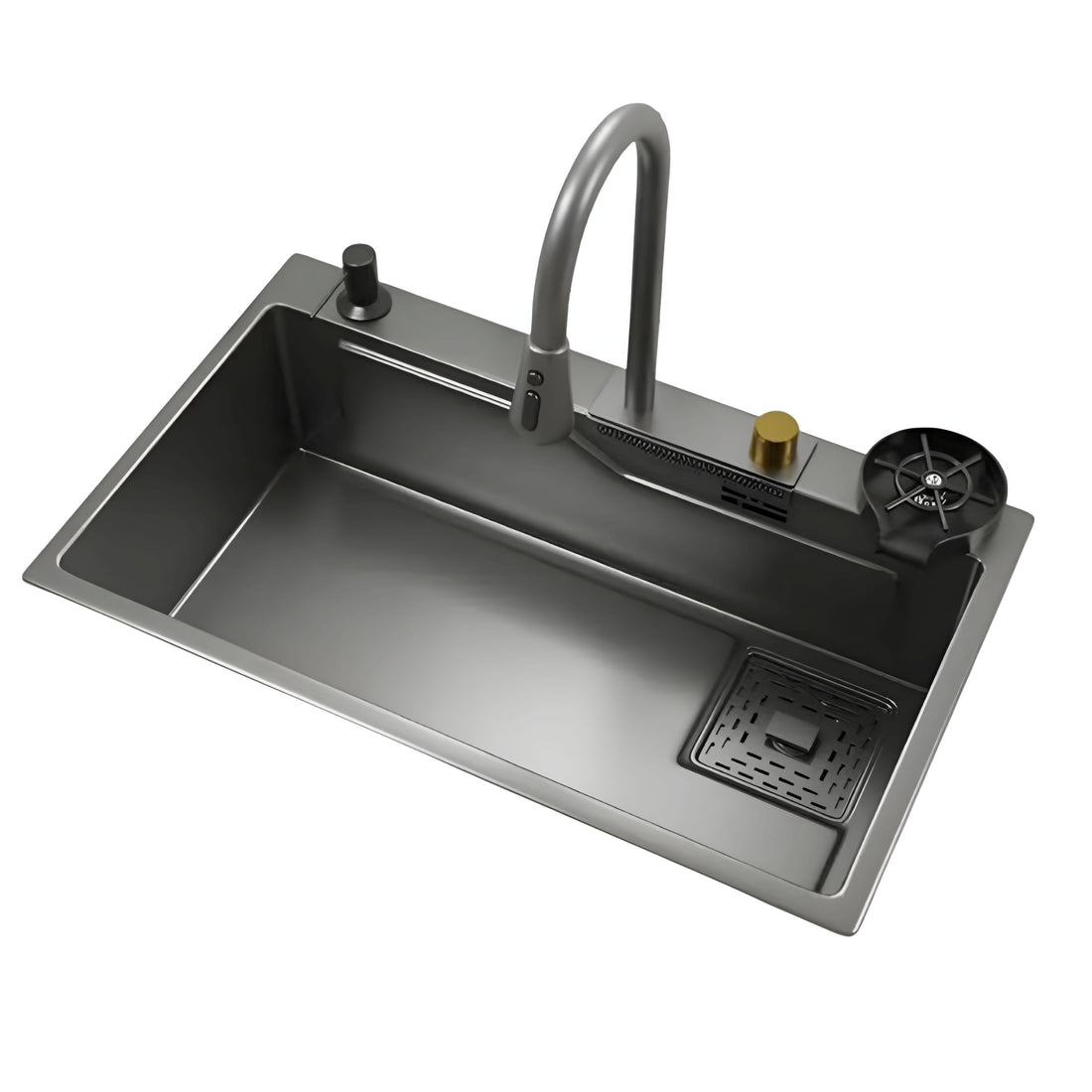 Euro 78 x 46 cm Waterfall Kitchen Sink with Sleek Square Strainer and Drainer