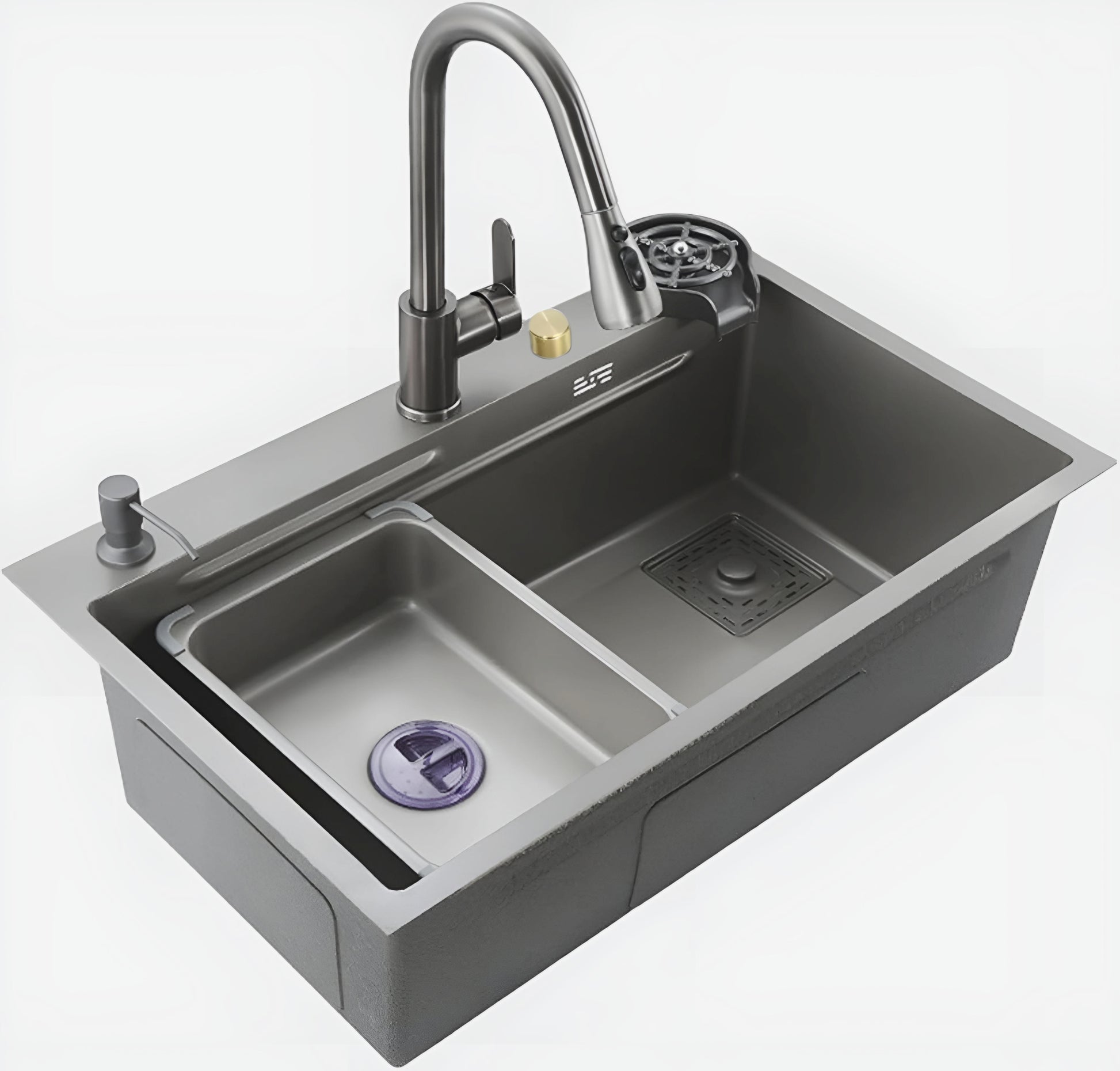 Euro 78 x 46 cm Waterfall Kitchen Sink with Sleek Square Strainer and Drainer