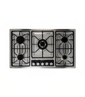 A stainless steel 5 burner gas cooker with a standard size 90x50 cm, featuring battery ignition and five versatile burners.