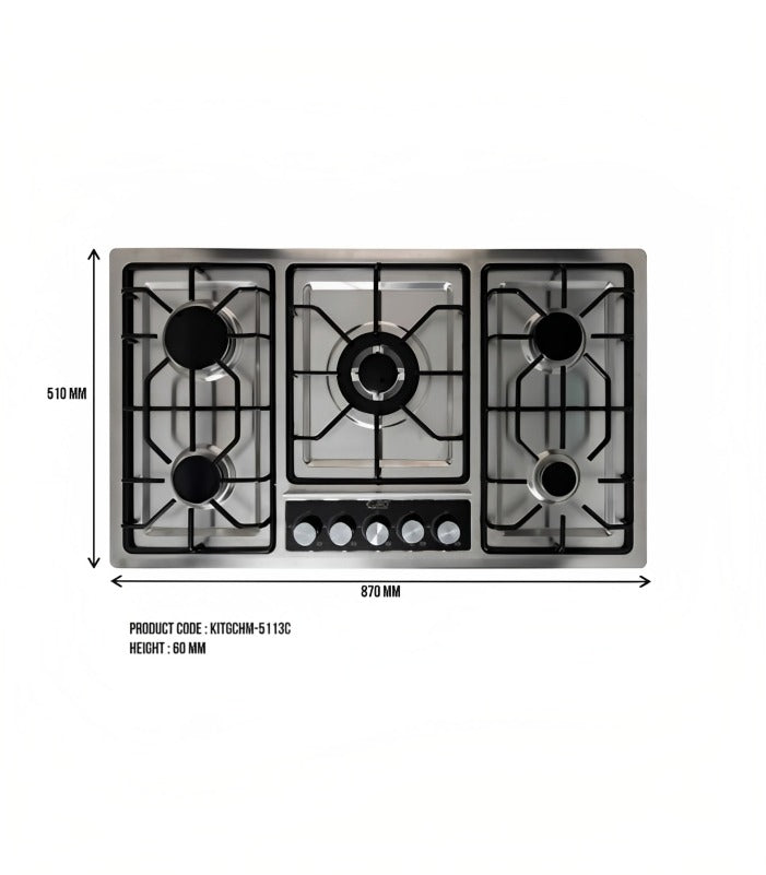 Euro 90cm 5 Burner Gas Cooker Stainless Steel 