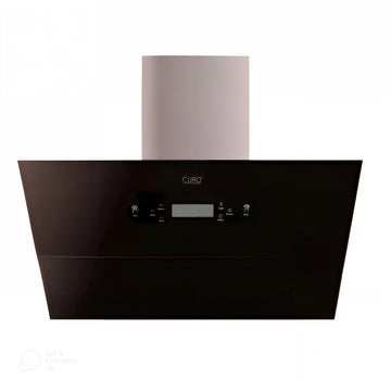A black Euro 90cm range hood with a modern design, featuring a touch display and motion control.