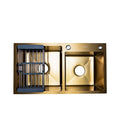 Euro Double Bowl Gold Sink with Drainer Basket 77 x 42cm