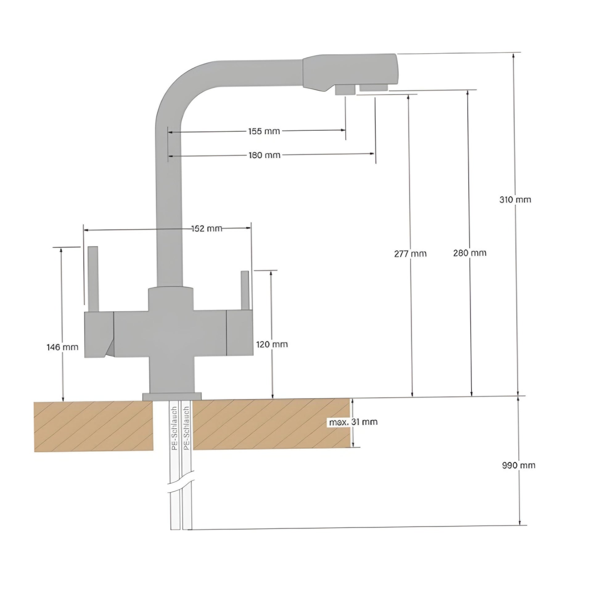 Euro Dual-Handle Matte Stainless Steel Mixer Tap