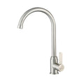 A silver Euro Kitchen Mixer Tap with a high-arch spout and a lever handle for cold water, against a white background.