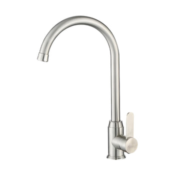 A silver Euro Kitchen Mixer Tap with a high-arch spout and a lever handle for cold water, against a white background.