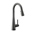 A black stainless steel Euro pullout kitchen tap with a pull-out sprayer and a 360-degree rotating faucet head.