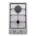 A stainless steel two-burner gas cooktop with black grate and control knobs, branded EURO, shown on a clean white background.