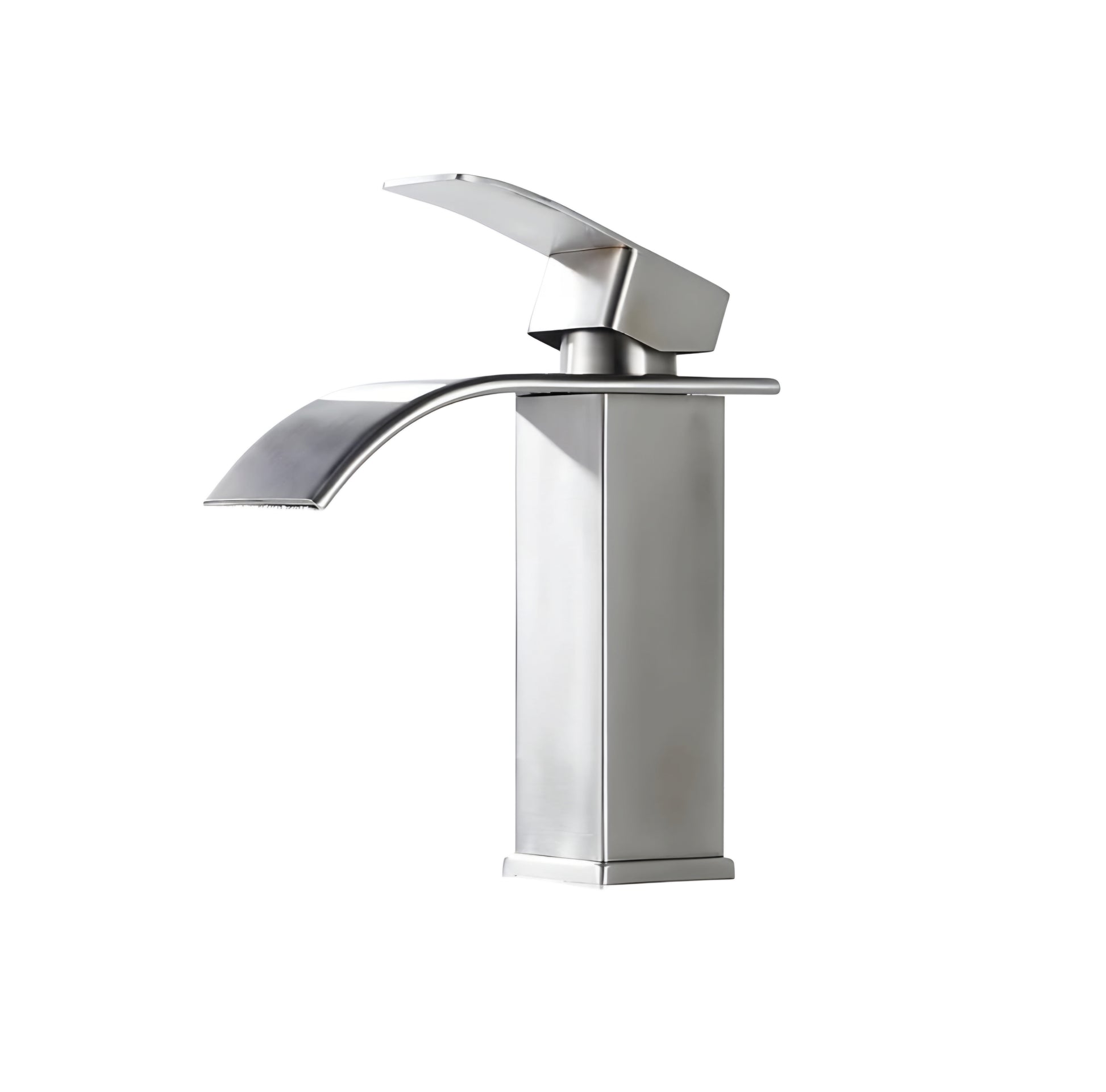 Stainless steel faucet on a white background