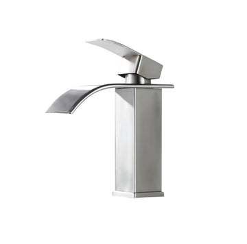 Stainless steel faucet on a white background