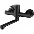 Euro wall mounted kitchen sink swing faucet in black color with a 180-degree swivel spout.