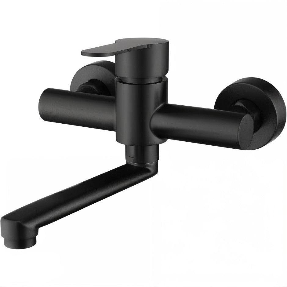 Euro wall mounted kitchen sink swing faucet in black color with a 180-degree swivel spout.