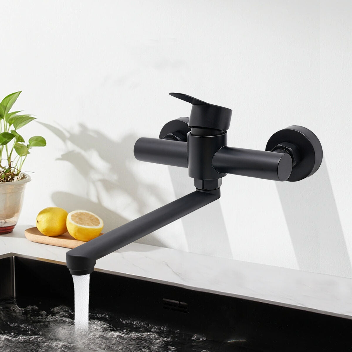 Euro Wall Mount Kitchen Tap Black SS 