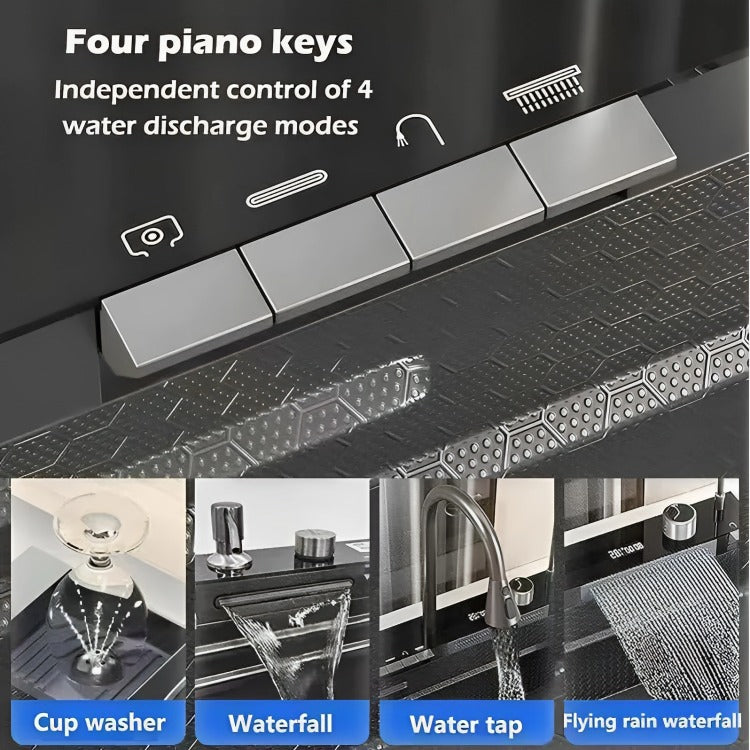 Euro Waterfall Smart Kitchen Sink with Digital Temperature Display & LED Lighting