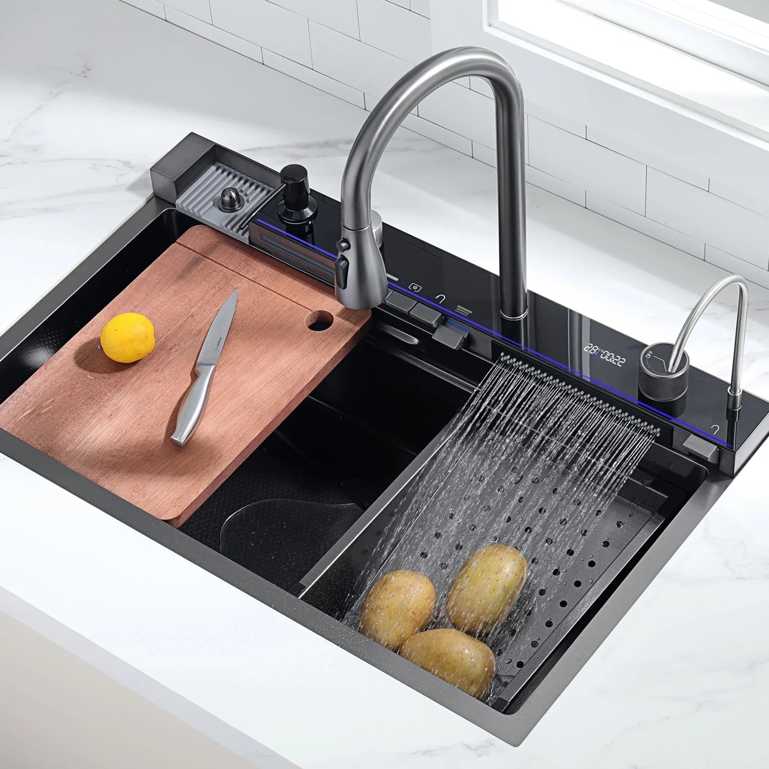 Euro Waterfall Smart Kitchen Sink with Digital Temperature Display & LED Lighting