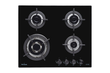 Black gas stove with four burners on a white background