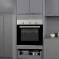 Modern kitchen with a built-in oven and gray cabinets