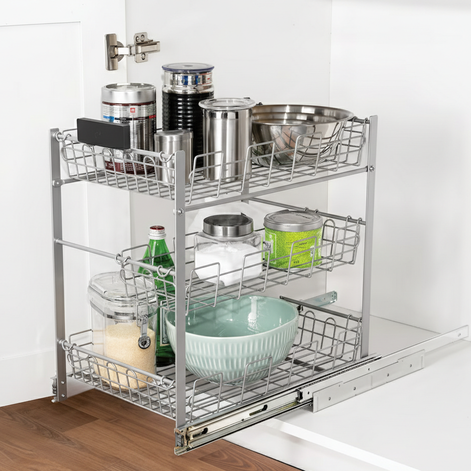 Metal storage cage with multiple compartments on a white background