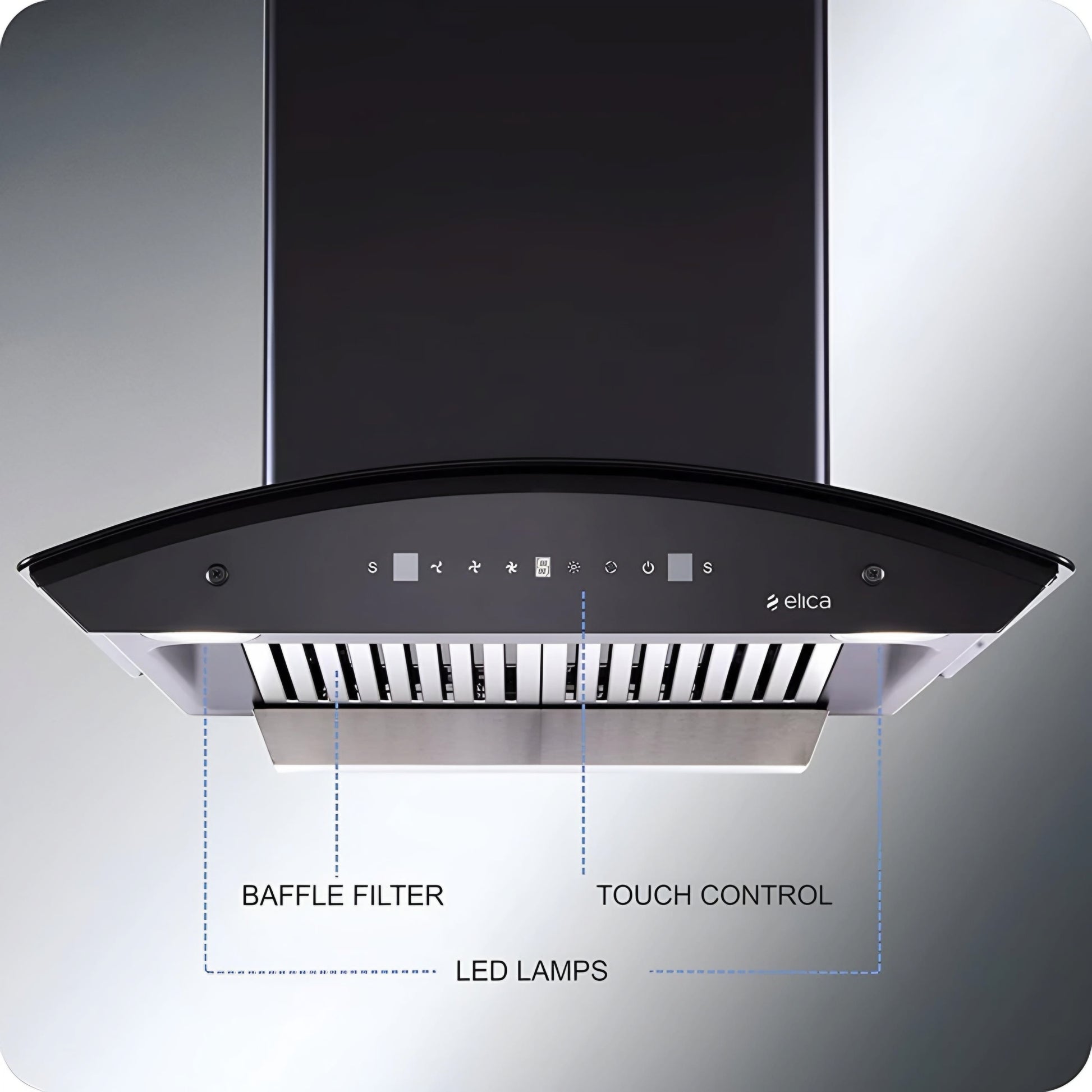 Glare 60cm Range Hood Black Glass
