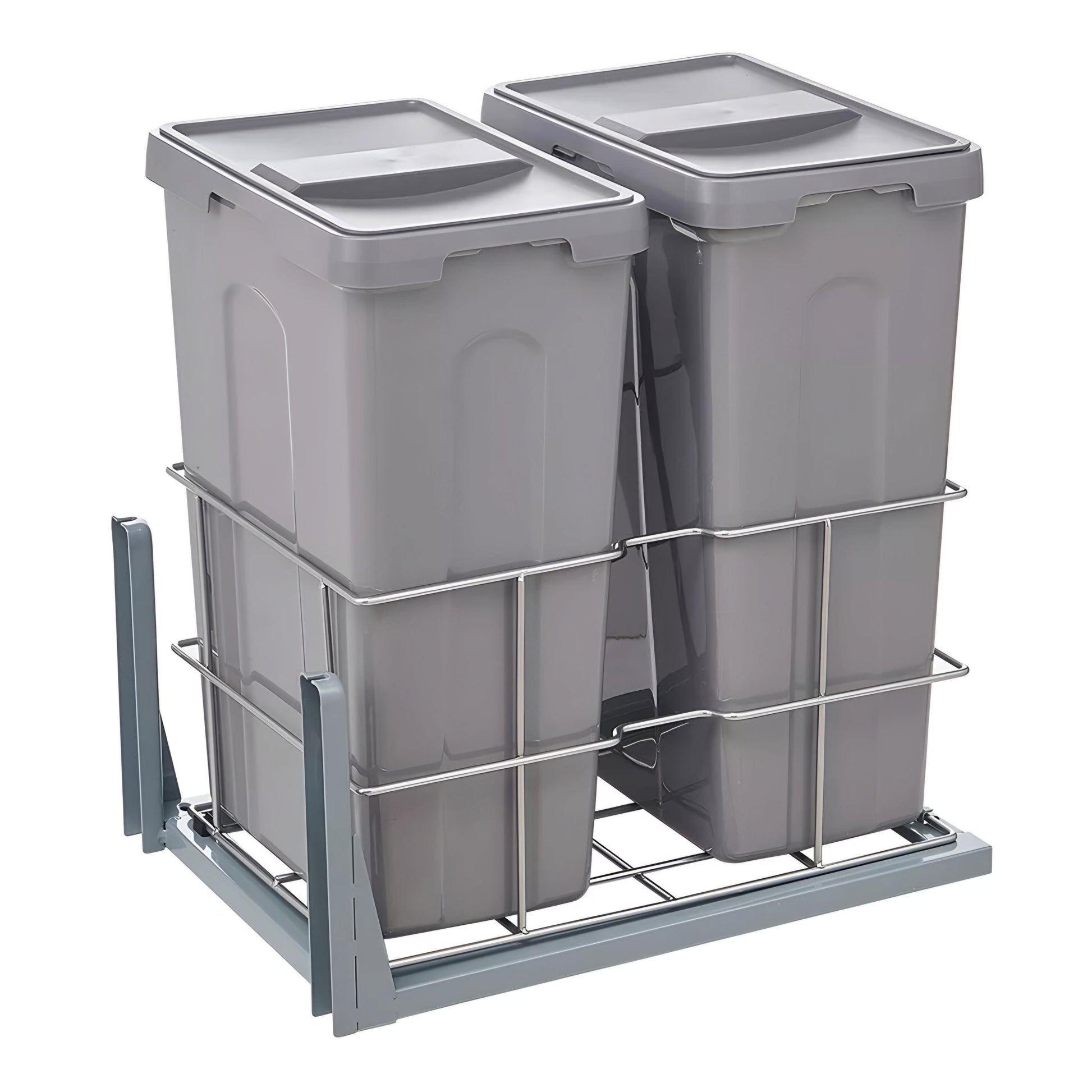 Grey Slide Out Double Waste Bin With Lid 3