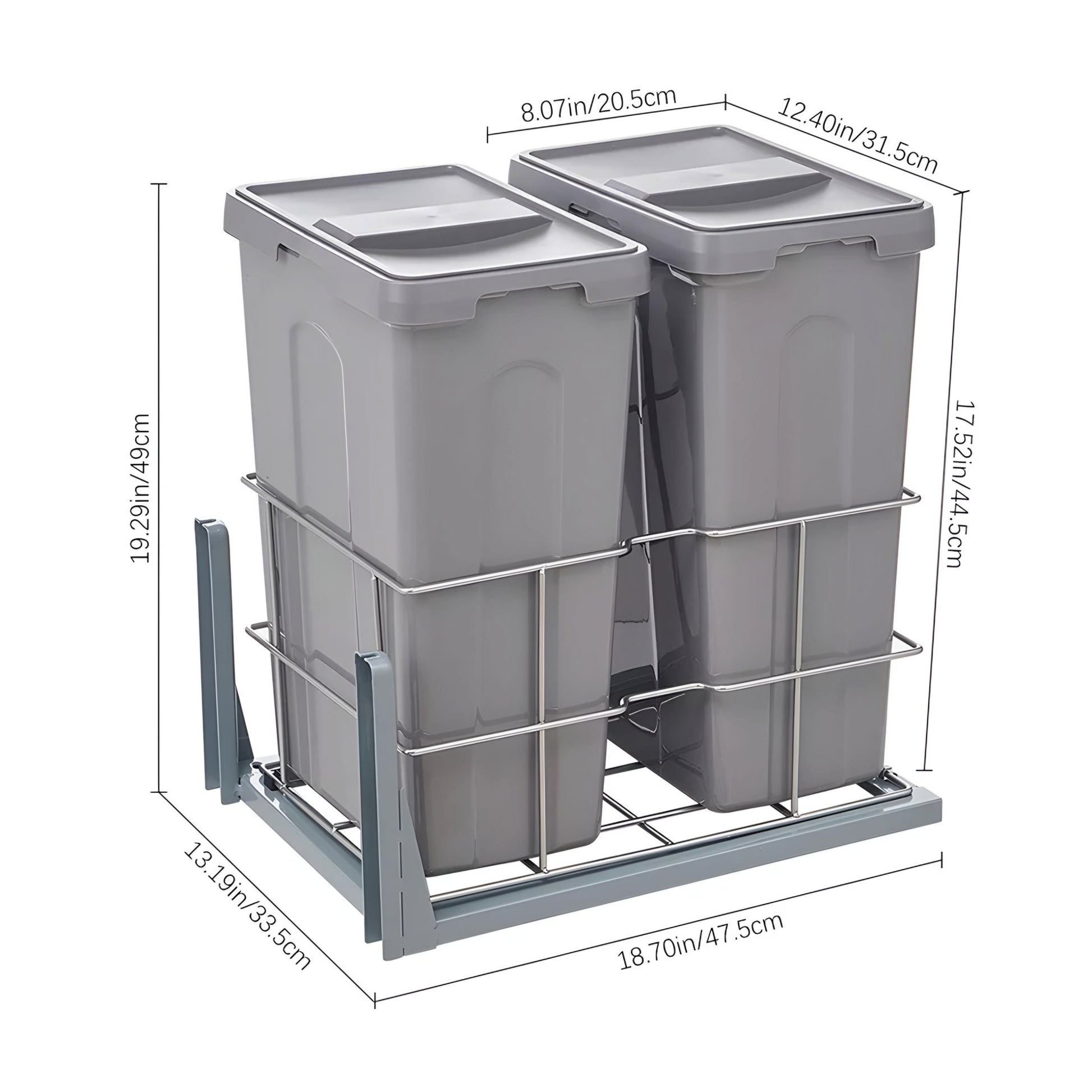 Grey Slide Out Double Waste Bin With Lid