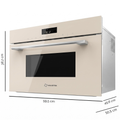 A built-in oven or microwave-style appliance shown at an angle with dimension lines and labels indicating width 59.5 cm, height 38.