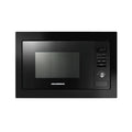 Black microwave oven with digital display on a white background