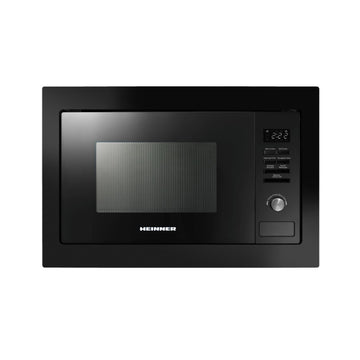 Black microwave oven with digital display on a white background