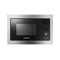 Stainless steel microwave oven on a white background